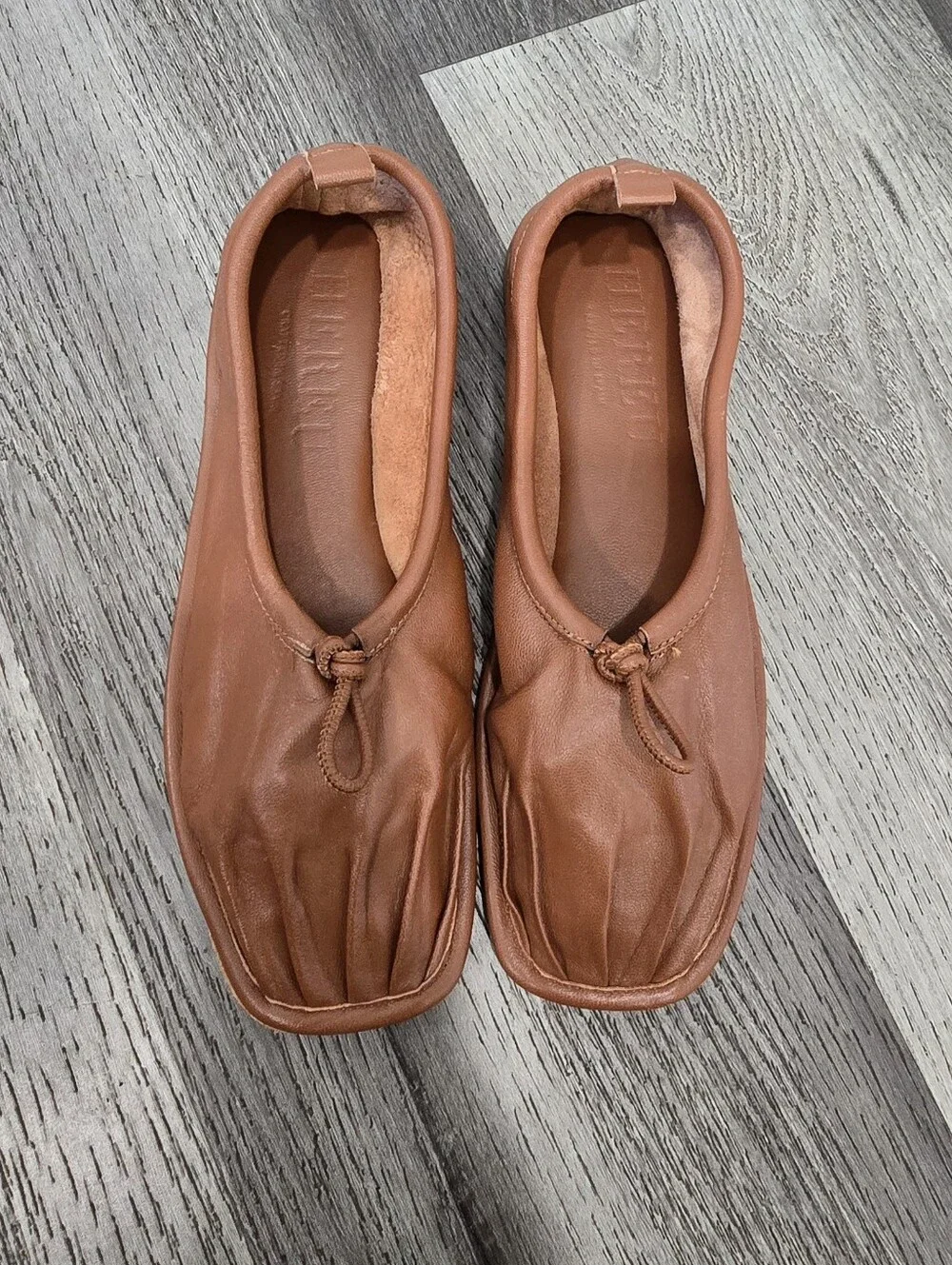 HEREU Puntera Pleat-Toe Leather Ballet Flats Chestnut Brown Size 35 / US 5